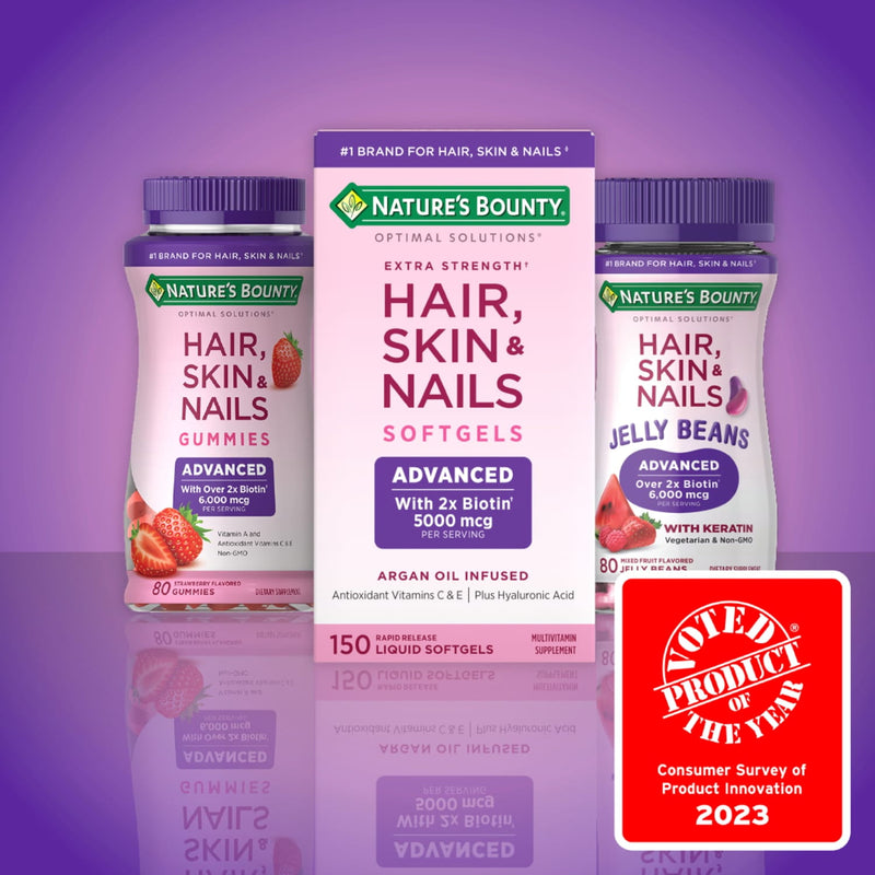 Nature's Bounty Avançado, Vitaminas para Cabelo, Pele e Unhas com Biotina, Gomas, 80 Unidades