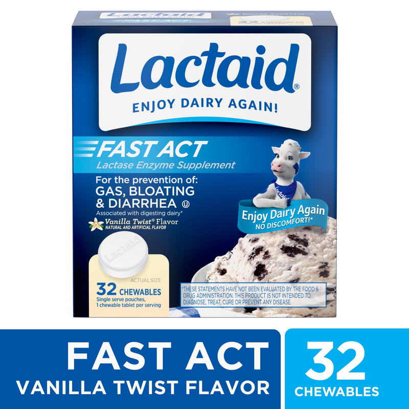 Lactaid Fast Act Lactose Relief Chewables, Vanilla Twist – 32 Packs of 1 Ct