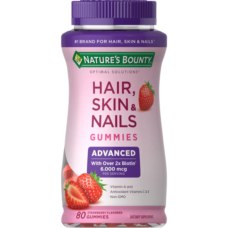 Nature's Bounty Avançado, Vitaminas para Cabelo, Pele e Unhas com Biotina, Gomas, 80 Unidades