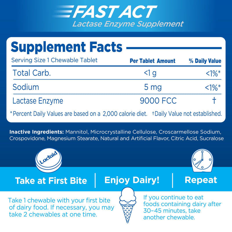 Lactaid Fast Act Lactose Relief Chewables, Vanilla Twist – 32 Packs of 1 Ct