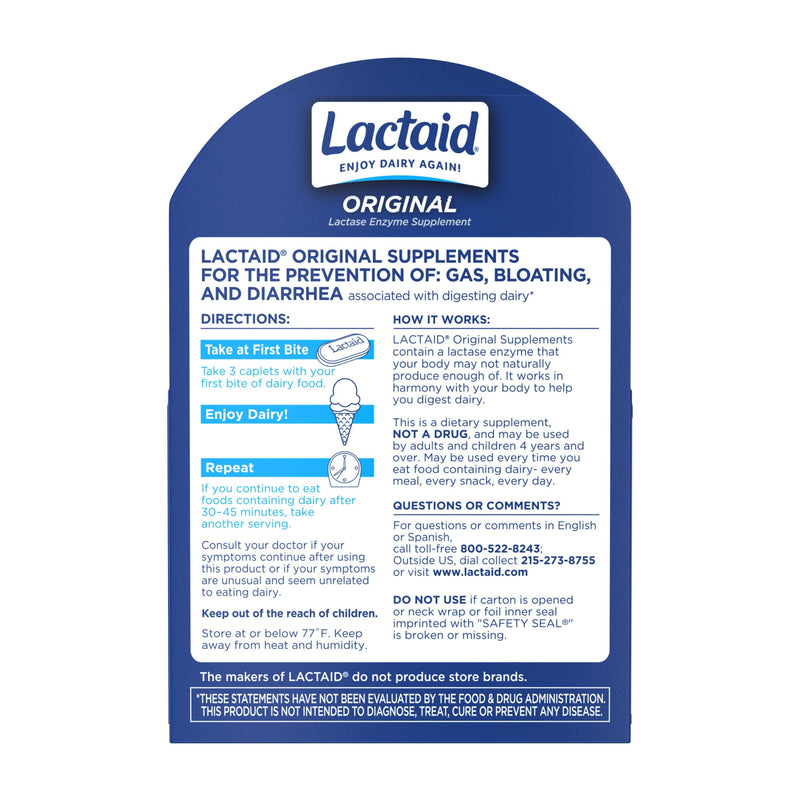 Lactaid Original Strength Lactose Intolerance Relief Caplets – 120 Ct